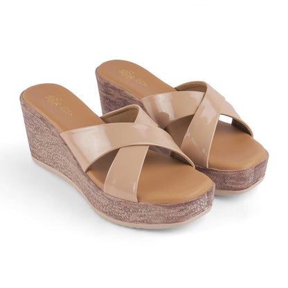 Sansy Beige Women's TPR Sole Wedge Sandals Tresmode