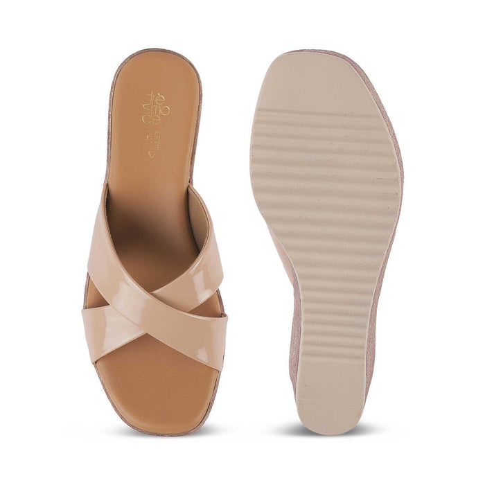 Sansy Beige Women's Comfortable Wedge Sandals Tresmode