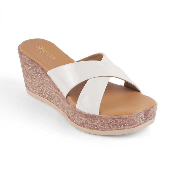 Sansy White Women's 3-inch Wedge Heel Sandals Tresmode