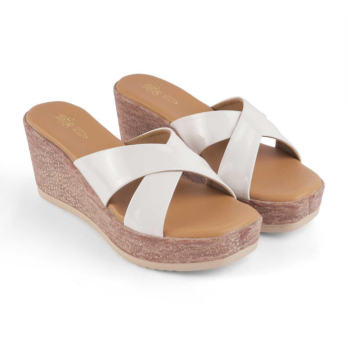 Sansy White Women's TPR Sole Wedge Sandals Tresmode