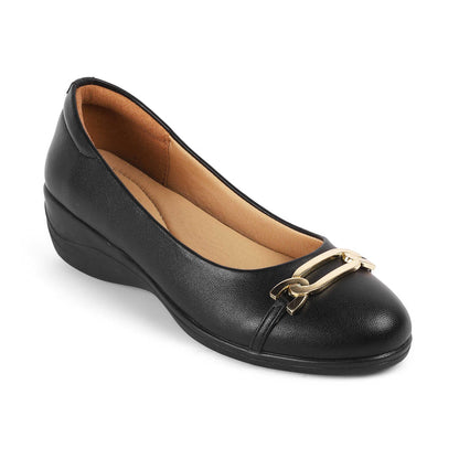 Sanz Black Women's Almond Shape Wedge Ballerinas Tresmode