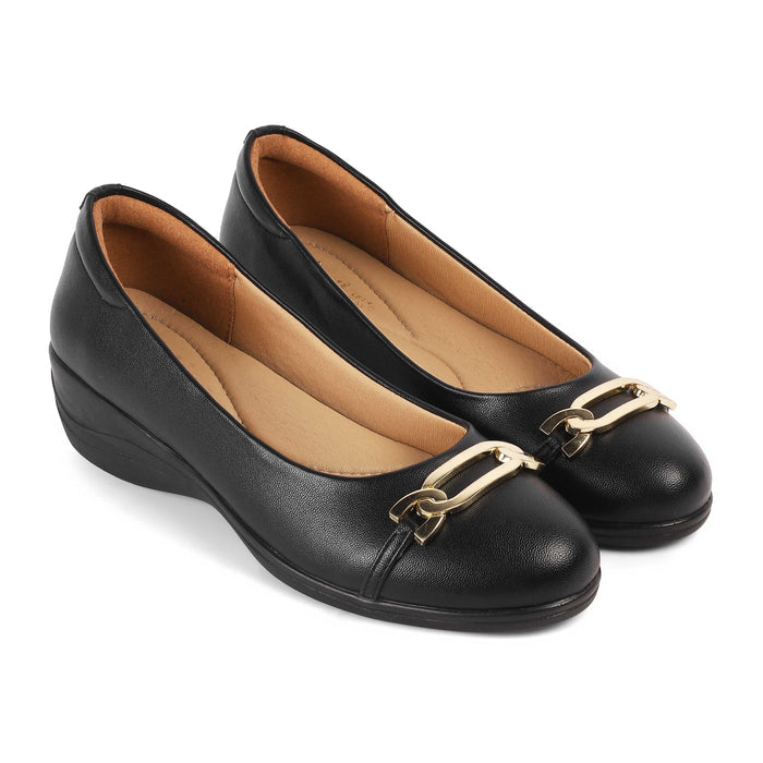 Sanz Black Women's Versatile Wedge Ballerinas Tresmode