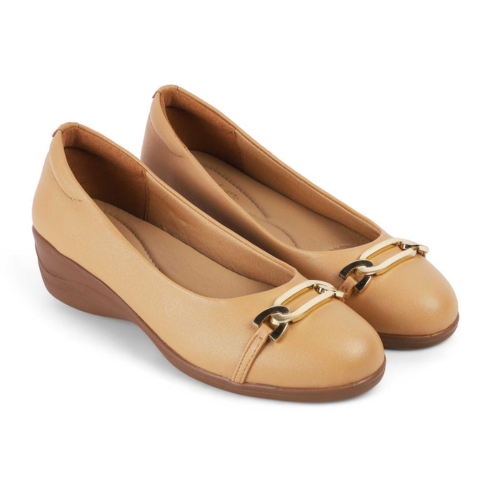 Sanz Camel Women's Versatile Wedge Ballerinas Tresmode