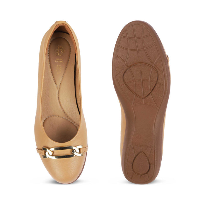 Sanz Camel Women's Comfortable Wedge Ballerinas Tresmode