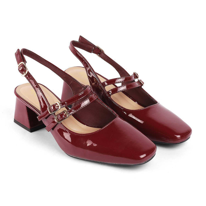 Sofab Maroon Women's TPR Sole Block Heel Pumps Tresmode