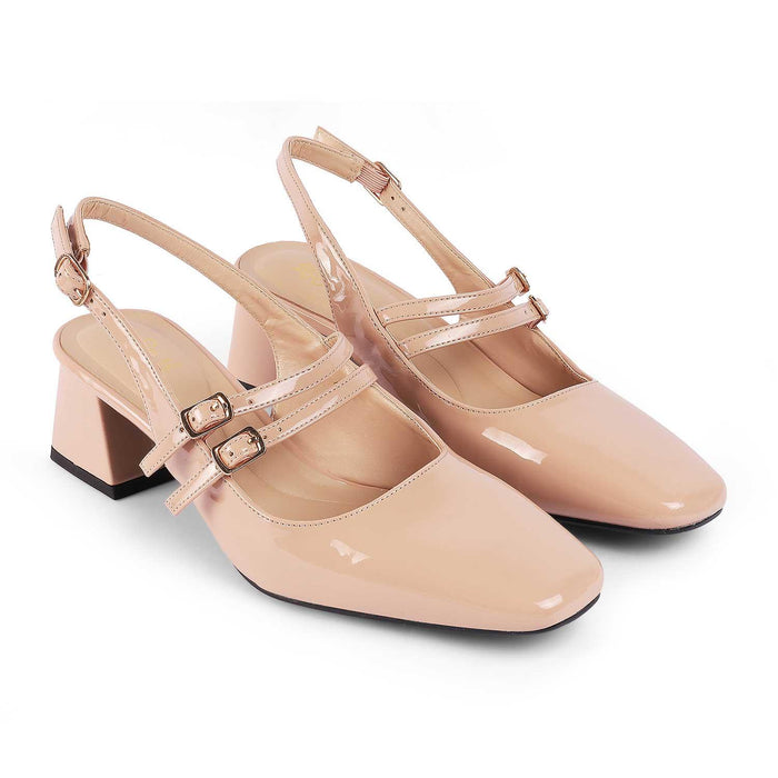 Sofab Nude Women's TPR Sole Block Heel Pumps Tresmode