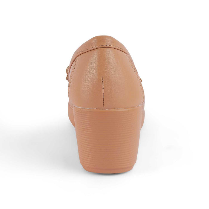 Trebien Tan Women's Round Shape Wedge Loafers Tresmode