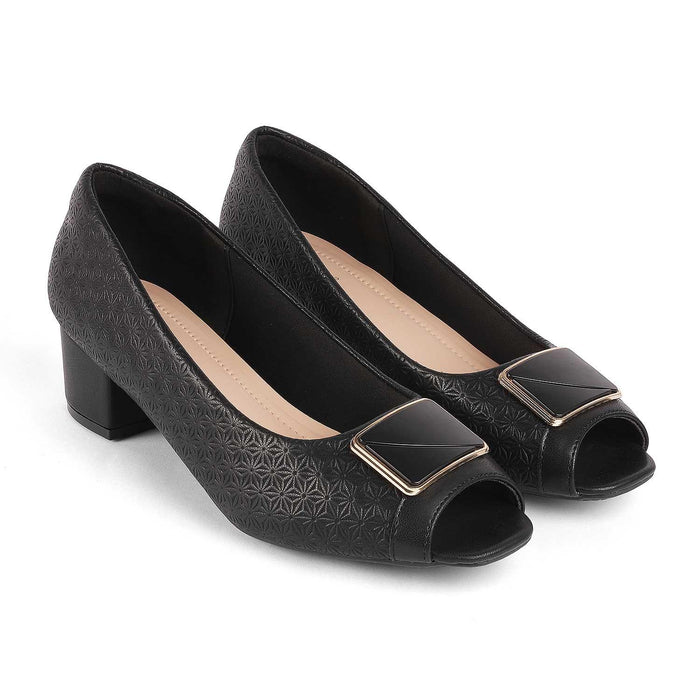 Treroy Black Women's TPR Sole Peep Toe Sandals Tresmode