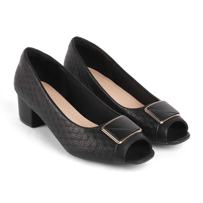 Treroy Black Women's TPR Sole Peep Toe Sandals Tresmode
