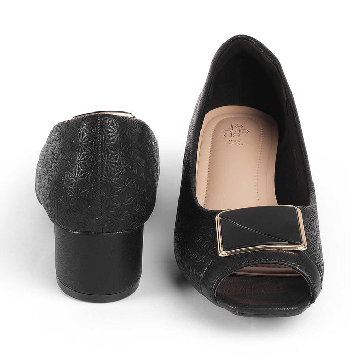 Treroy Black Women's Textured Vegan Leather Peep-toe Sandals Tresmode