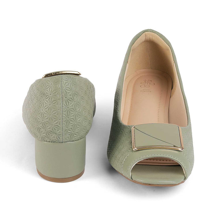 Treroy Green Women's Textured Vegan Leather Peep-toe Sandals Tresmode