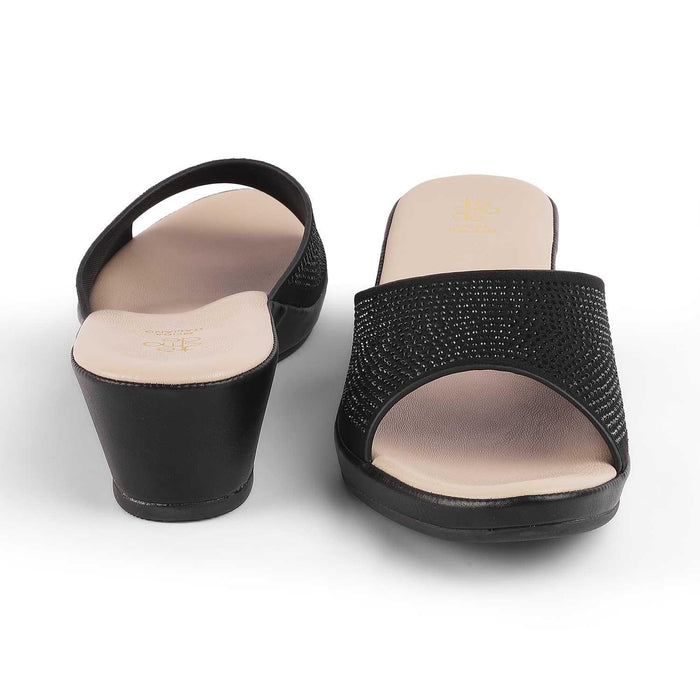 Treyork Black Women's Rhinestone-embellished Wedge Sandals Tresmode