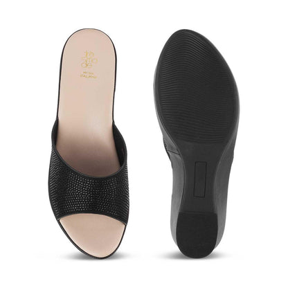 Treyork Black Women's Fashionable Wedge Sandals Tresmode