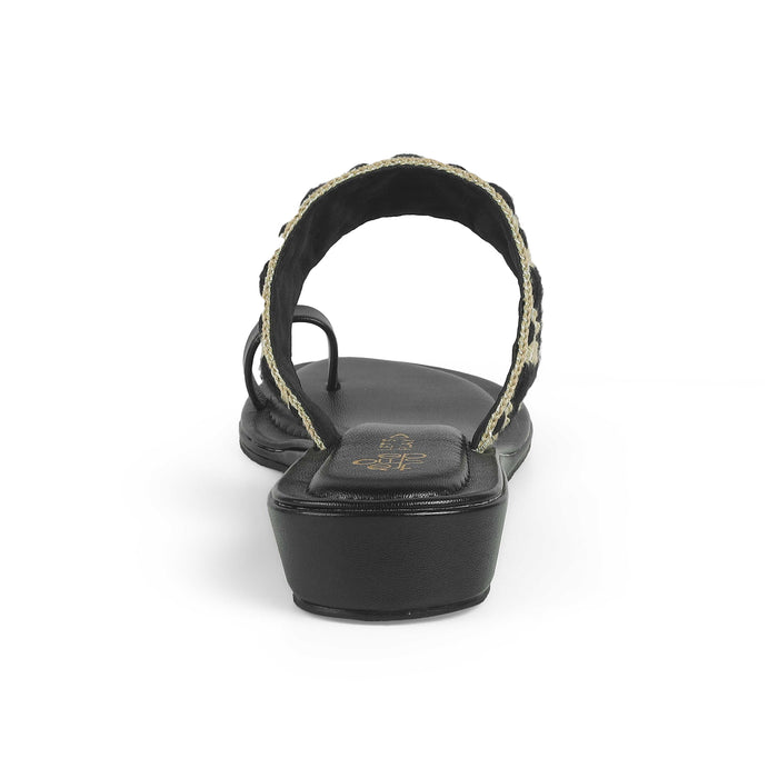 Women's Black Small Wedge Sandals Tresmode
