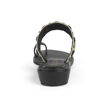 Women's Black Small Wedge Sandals Tresmode