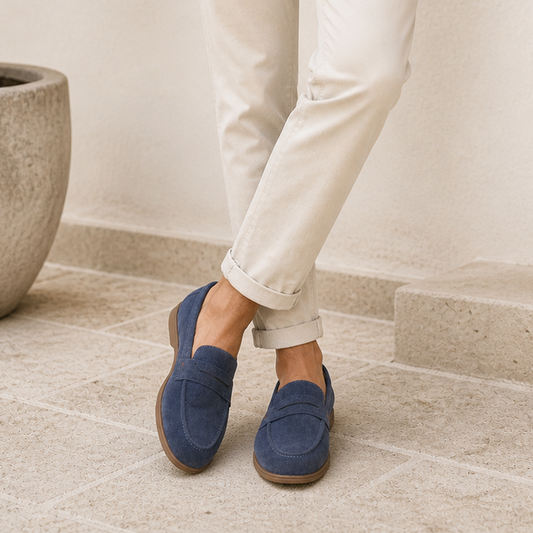 Tresmode Veni Blue Men's Suede Leather Loafers
