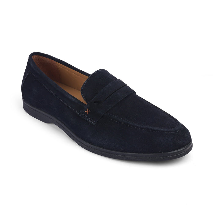 Men's Navy Leather Loafers Tresmode