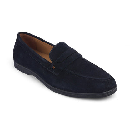 Men's Navy Leather Loafers Tresmode