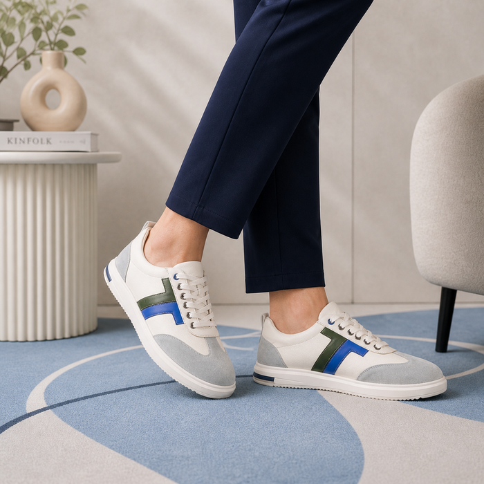 Tresmode Vorsa White Men's Suede Leather Sneakers