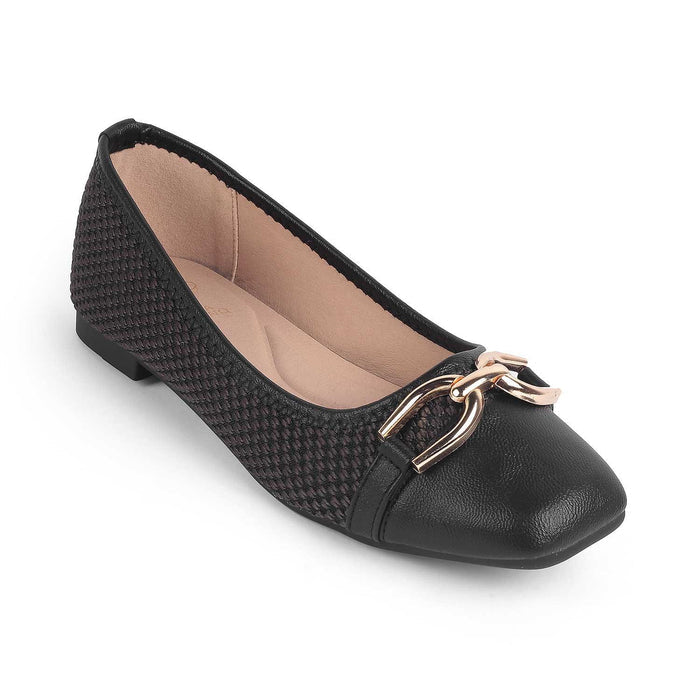 Yolky Black Women's Square Shape Ballerinas Tresmode